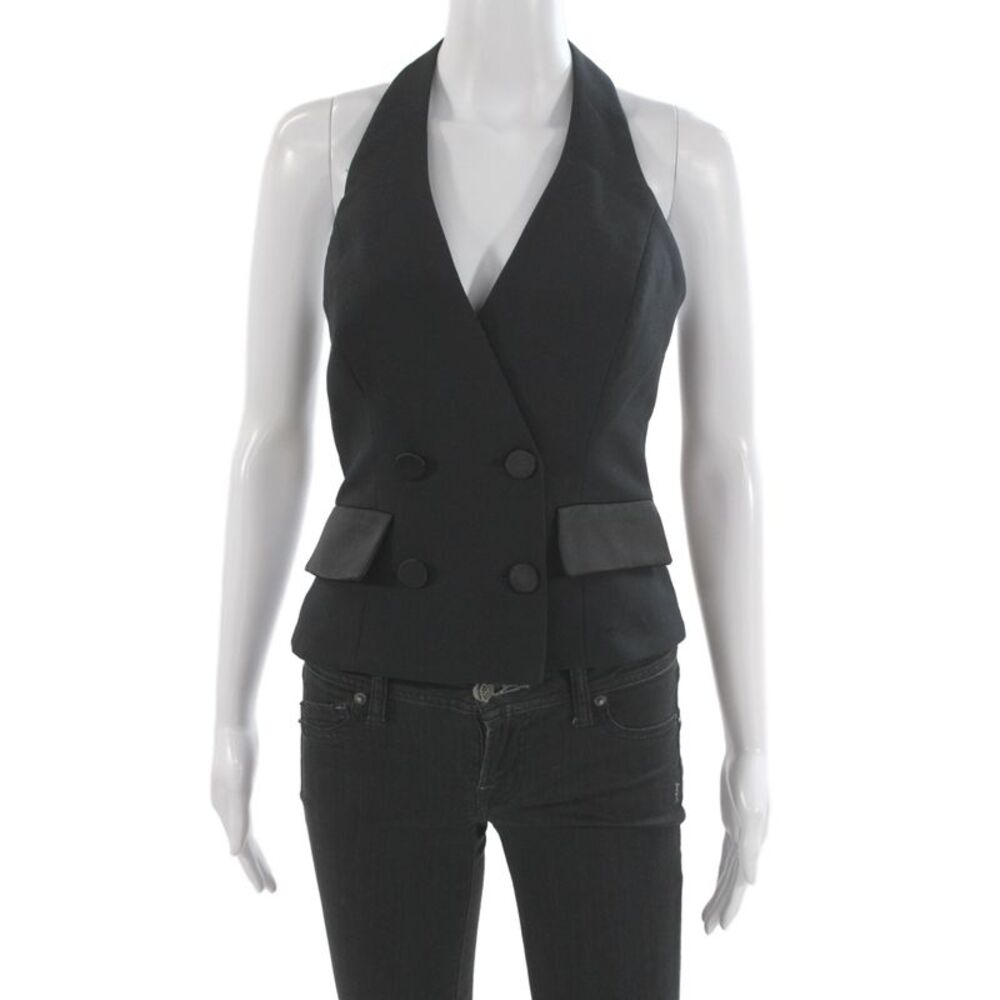 Zara Women Sleeveless V-Neck Vest Black 100% Polyester Classic Size S